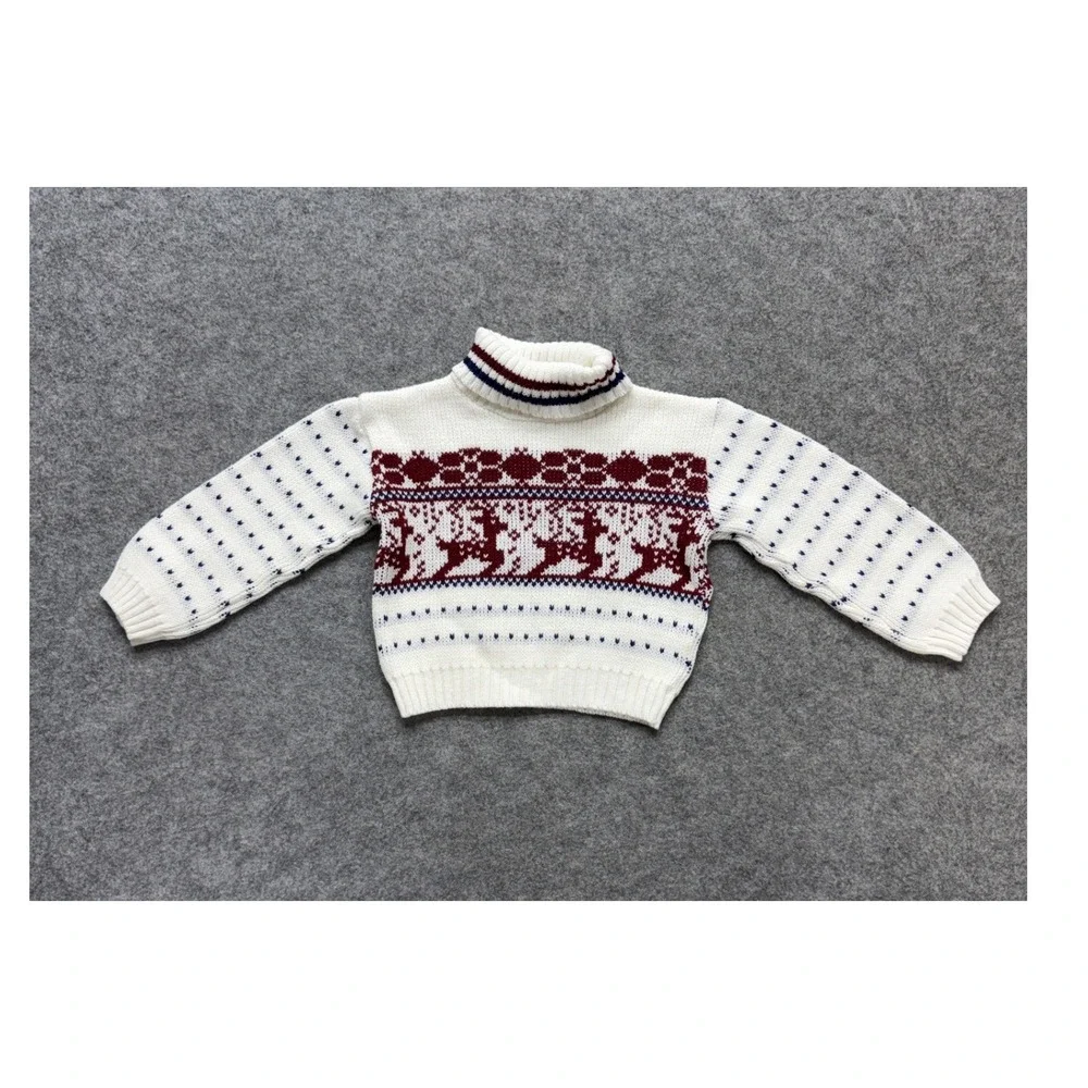 Vintage Babyfair Kids Reindeer Fair Isle Turtleneck Sweater White Size 3 Japan